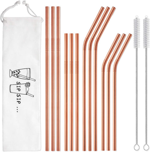 Hiware 12-Pack Rose Gold Metal Straws, Reusable with Case, Stainless Steel Drinking Straws for Tumblers