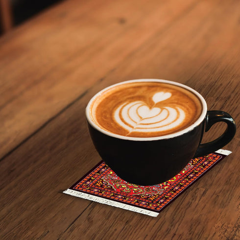 4 Set Oriental Rug Piece of Absorbent Drink Rug Coasters - Native American Style Colorful, Cute Coffee Table & Table