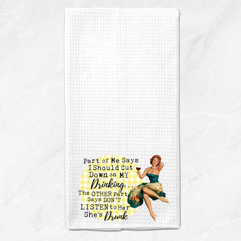 Funny Vintage 1950's Housewife Pin-up Girl Waffle Weave Microfiber Towel - Kitchen Linen Gift for Her BFF, "Part of my