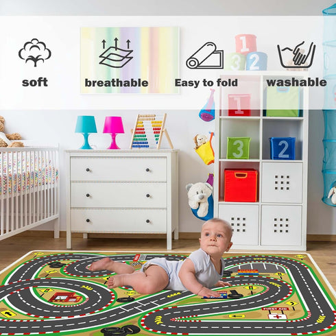 31"x47" Kids Rug Play Mat Soft & Non-Slip Car Rugs City Map Play MatCar Rugs for Kids Toy Cars Race Track for Classroom