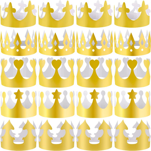 SIQUK 25 Pieces Gold Party Paper Crowns, 5 Styles, 5 Pcs Each, Golden Foil Headwear for Celebration