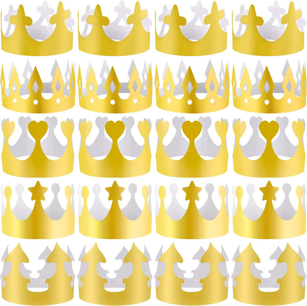 SIQUK 25 Pieces Gold Party Paper Crowns, 5 Styles, 5 Pcs Each, Golden Foil Headwear for Celebration