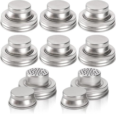 8 Pack Mason Jar Shaker Lids, Stainless Steel Spice Lids with Silicone Seal for Regular Mouth Mason Jars