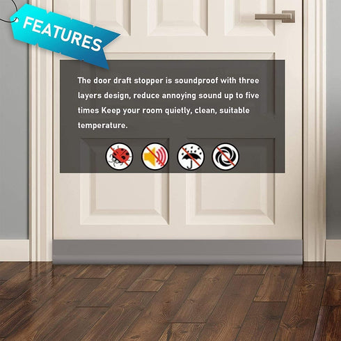 Door Draft Stopper Bottom One Sided Blocker, 37" Cutable Under Door Insulator for Interior/Exterior Doors