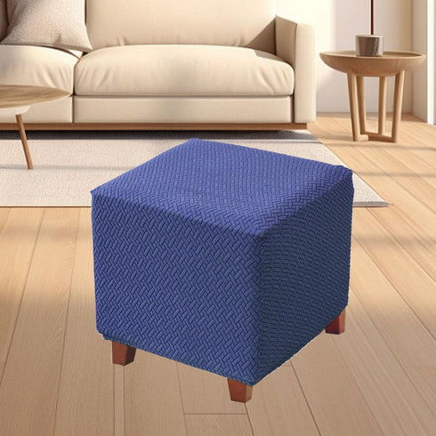 Ottoman Cover Jacquard Stretch Square Slipcover Thick Folding Storage Cover Footstool Protector With Elastic Bottom