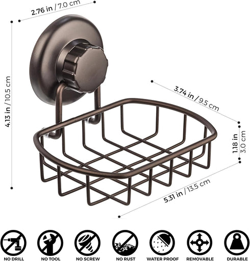 Super Powerful Vacuum Suction Cup Soap Dish - Strong Stainless Steel Sponge Holder for Bathroom & Kitchen (Bronze)