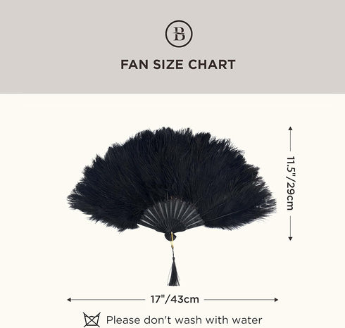 BABEYOND Vintage Style Folding Handheld Ostrich Feather Fan, 1920s Flapper Accessories in Black