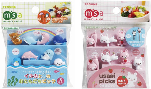 Torune Mama's Assist Food Picks, Bento Lunch Accessories, 8-Piece Sea Animals & 8-Piece Rabbit Set