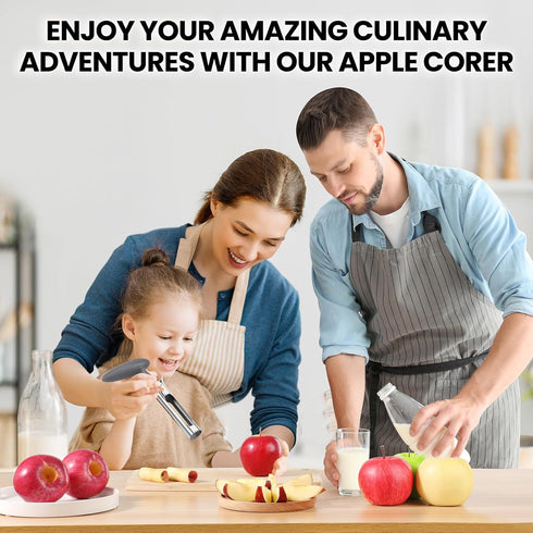 SCHVUBENR Premium Stainless Steel Apple Corer Tool - Easy to Use & Clean - Sharp Serrated Tips for Apple & Pear (Silver)