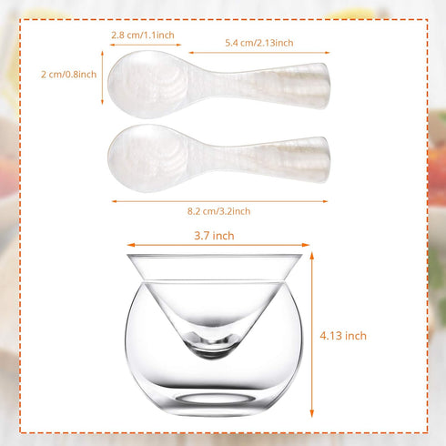 Glass Caviar Chiller Server Set and 2 Pieces Caviar Spoons 3.2 Inch Shell Spoon Mother of Pearl Caviar Spoons Round Handle for Caviar, Egg, Ice Cream, Coffee, Restaurant Serving by Patelai