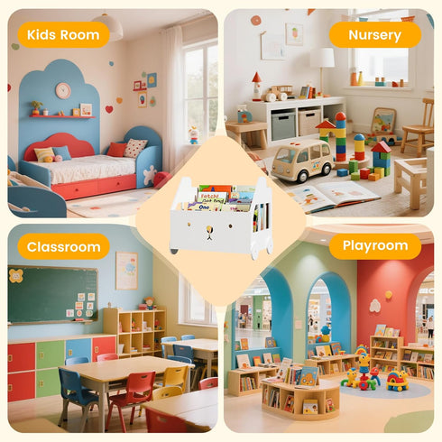 Jomzuci 4 Wooden Kids Bookshelf Bookcase, Toddler Montessori Bookshelf, Nursery Book Shelves with Adjustable Dividers