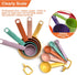 Plastic Measuring Cups and Spoons Set - 10 Pcs Colorful Kitchen Measuring Tools, Engraved Metric/US Markings, Stackable