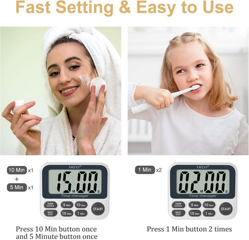 XREXS Digital Kitchen Timer, Magnetic Countdown Cooking Timer Clock with Large LCD Display and Loud Alarm