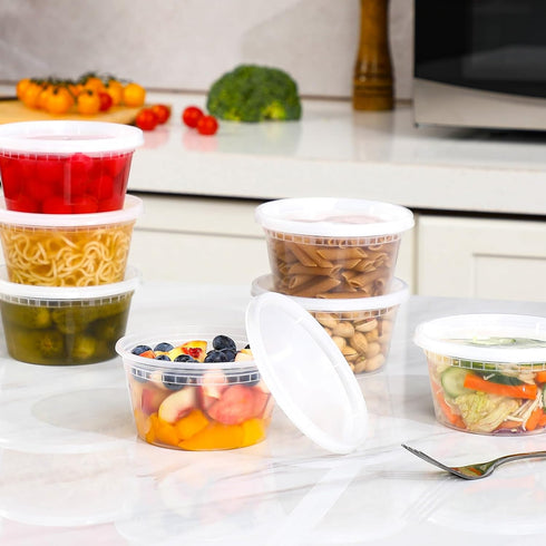 AOZITA 32 Sets 12 oz Plastic Deli Food Containers with Lids, Airtight Freezer/Dishwasher/Microwave Safe Storage