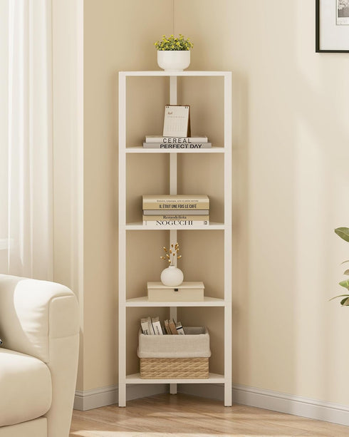 5-Tier BS05BW005 TUTOTAK Corner Shelf, Corner Bookshelf for Small Space, Narrow Display Corner Shelf Stand with Storage