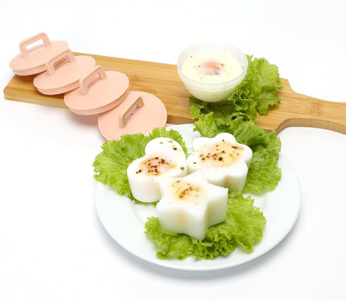 Cute Set of 4 Egg Cooking Pods Mold - Pink Microwave and Stovetop Hard Boiled, Soft Boiled Holder Cups