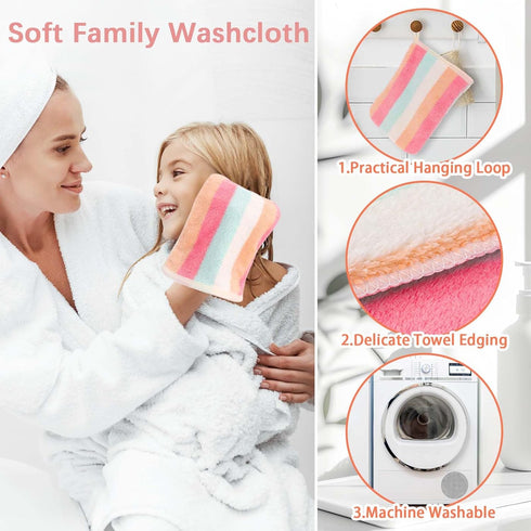 PHOGARY Set 6 Pack 6"x8" Washcloth Small Hand Towels for Face Body Bathroom, Super Absorbent & Soft Coral Fleece Facial
