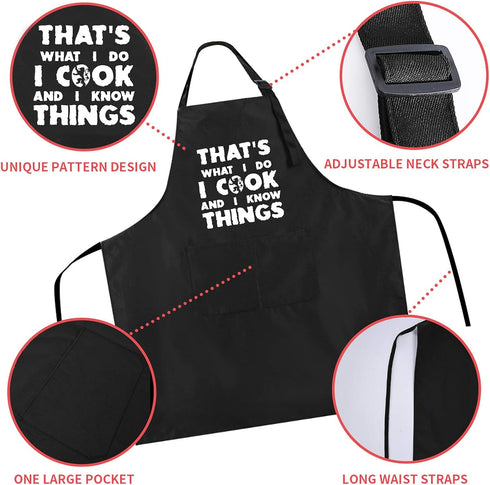 Rosoz Funny BBQ Black Chef Aprons for Men, Adjustable Kitchen Cooking Aprons with Pocket, I Cook and I Know Things,