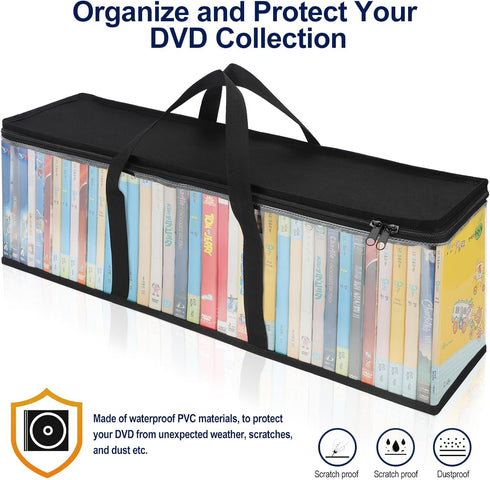 CCidea DVD Storage Bags (Set of 4), Clear PVC Media Holder Case with Handles for DVDs, CDs, Blu Ray Discs