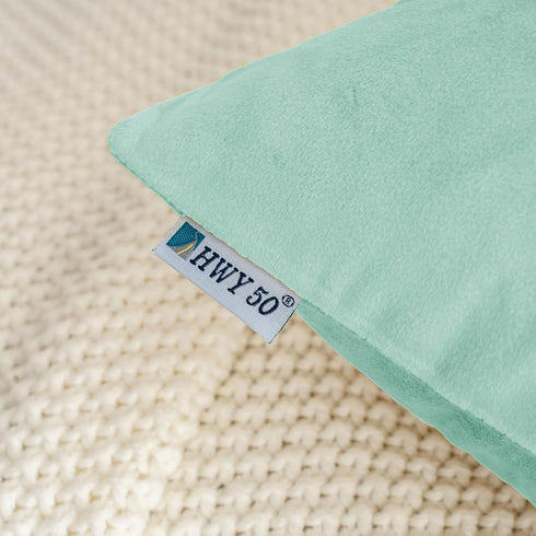 HWY 50 Aqua Green Velvet Throw Pillow Covers 20x20 Inch, Pack of 2 Soft Cozy Solid Decorative Cushion Cases for Couch