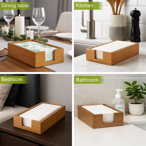 Countertop Acacia Wood Guest Towels Holder for Bathroom Napkin Holder Hand Towel Tray Flat Cocktail Napkins Holder