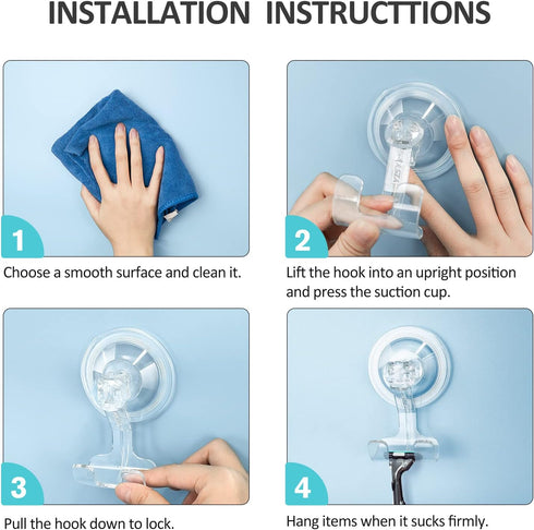 VIS'V Suction Cup Razor Holder - Shower Suction Hooks for His and Hers, Removable and Reusable, Clear