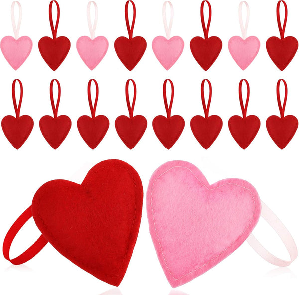 24 Pack Felt Heart Ornaments, Pink & Red Hanging Decorations for Christmas & Valentine's Day