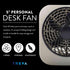 O2COOL Treva 5 Inch Battery Powered Desk Fan, Portable with Compact Folding & Tilt Design, Grey