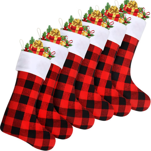 DERAYEE 6 Pack Christmas Stockings, 18 Inch Large Red Black Buffalo Plaid for Family Holiday Xmas Party Decoration