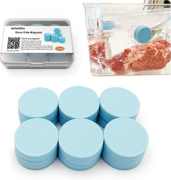 MOMOMA Sous Vide Magnets 12Pcs, Food-Grade Silicone Coated Weights & Clips for Cooking, Display