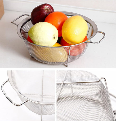 Stainless Steel Mesh Colander Strainer Basket - 2.5 Quart Fine Mesh Net with Heavy Duty Handles for Strain, Drain, Rinse