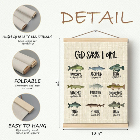 HKTZM 12.5x17 Inch,Home Christian Bible Scripture God Says I am Fishing Wooden Poster Hangers Kids Room Nursery