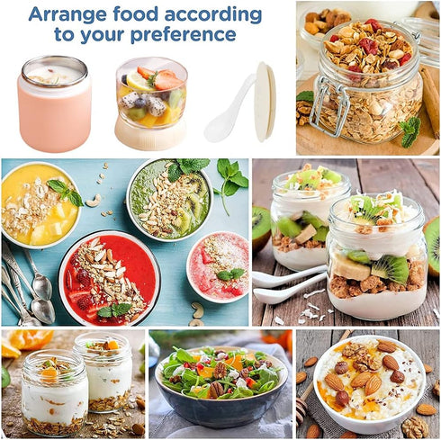 2-Tier Oatmeal Yogurt Containers, Stainless Steel Insulated Food Containers with Lids and Spoons, Cereal Cup