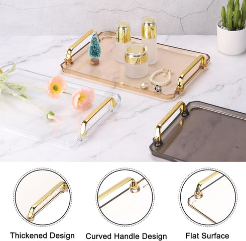 16.1 8.7 Inches Countertop, PATIKIL x Plastic Serving Tray with Golden Handles, Reusable Tray Rectangular Party