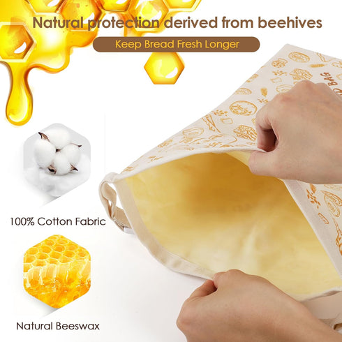 QHMCHLDZ 2-Pack 17x13 Inch Reusable Beeswax Bread Bags - Large for Sourdough & Homemade Bread Storage | All-Natural