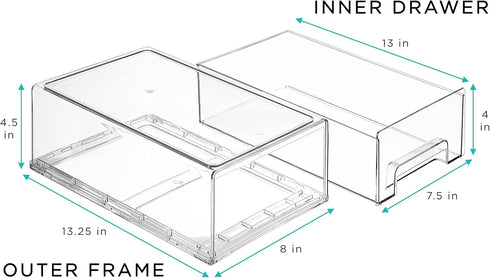 Sorbus Medium Clear Stackable Storage Drawers - Plastic Storage Drawers with Handles for Craft, Clothes, and Bathroom