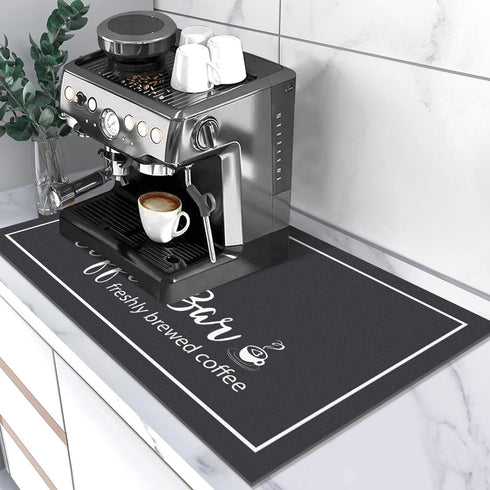 Dish Drying Mat - 12"x20" Absorbent Coffee Bar Mat for Countertops with Coffee Cup Pattern for Kitchen Decoration