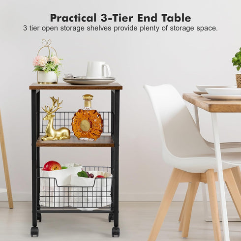 3-Tier Hadulcet Small End Table, Side Table with Storage Basket, Industrial Style Side End Table for Living Room