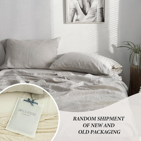 Simple&Opulence 100% French Linen Pillowcase, Queen Size Set of 2, Washed Solid Color Embroidered, Soft Durable