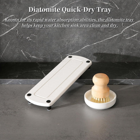 Set MOMEEMO White Soap Dispenser Comes with Stainless Steel Pumps, Instant Dry Tray, and Dish Scrub Brush, Suitable