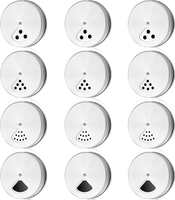 Tiangrid 12 Pack Adjustable Spice Shaker Lids for Regular Mouth Mason Jars Stainless