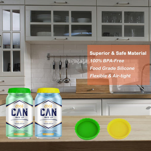 6 Pack 2.1" Silicone Soda Can Lids - Beer Coke Can Covers Spill-proof Food Grade Can Tops for Soda Beverage Energy