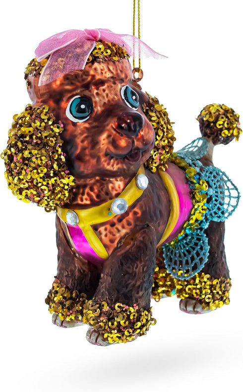 Sophisticated Blown Glass Poodle Christmas Ornament