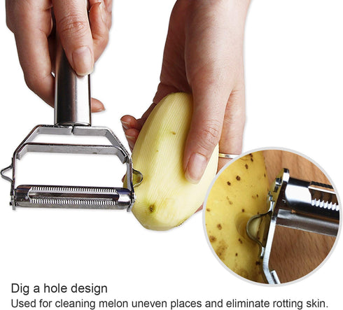 Sunkuka Julienne Peeler - Stainless Steel Cutter Slicer with Cleaning Brush for Carrot, Potato, Melon, Vegetable, Fruit