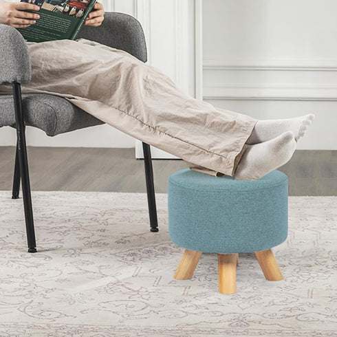 Asense Small Round Ottoman Foot Rest Stool Fabric Padded Seat Footstool Ottoman with Anti-Slip Wooden Legs (Light