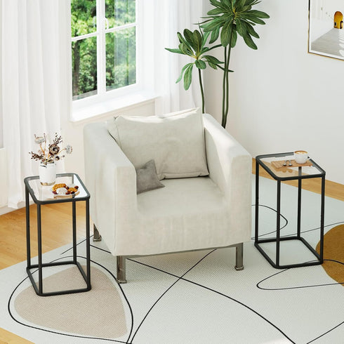 4 15.75 11.81 20.87 Inches, Garden you Glass Side Table, Rectangle End Table with Metal Frame, Modern Bedside Table