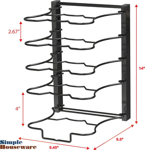 SIMPLE HOUSEWARE 5 Compartments Height Adjustable Pan Organizer - Black