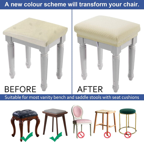 4 4 Counts, BUYUE pcs Vanity Stool Bench Covers, Luxury Crease-Resistant Jacquard Fabric Saddle Bar Stool Slipcovers
