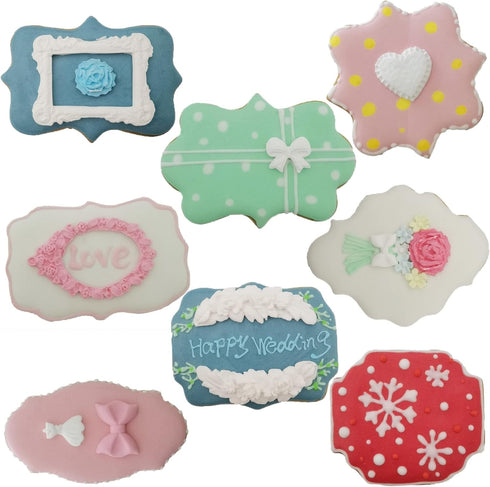 Fancy Plaque Cookie Cutters Set of 8 pcs, Stainless Steel Wedding Frames Shaped Fondant Cutter Molds for Baking