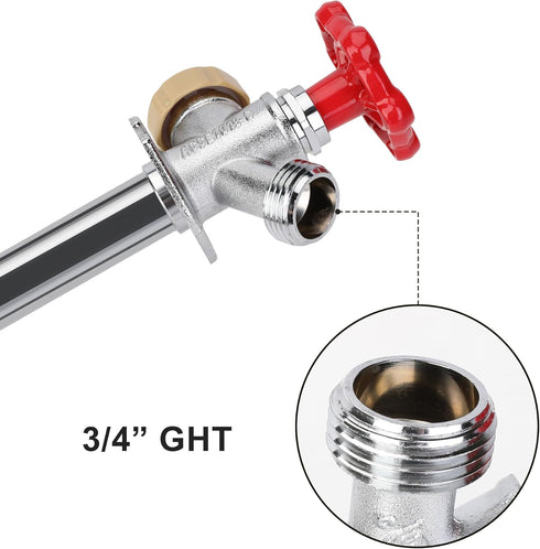 12 Inch 1/2 Inch 3/4 Inch Hromee Frost Free Sillcock, Push-to-Connect x MHT, No Lead Brass Frost Proof Outdoor Faucet